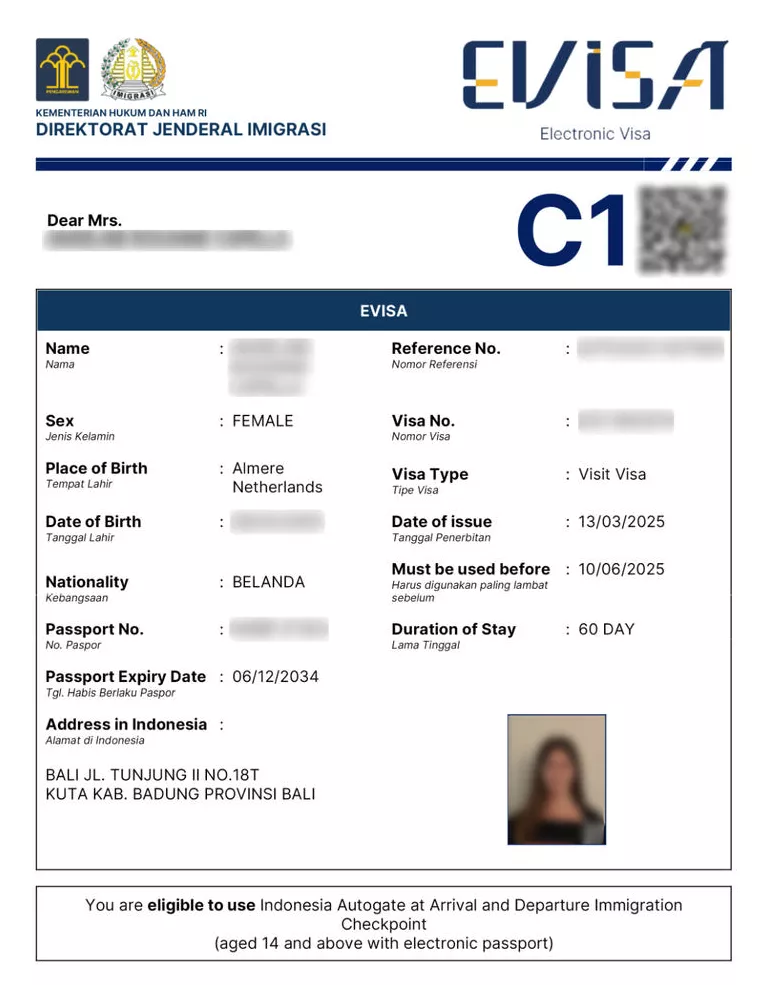 Exemple e-visa Bali